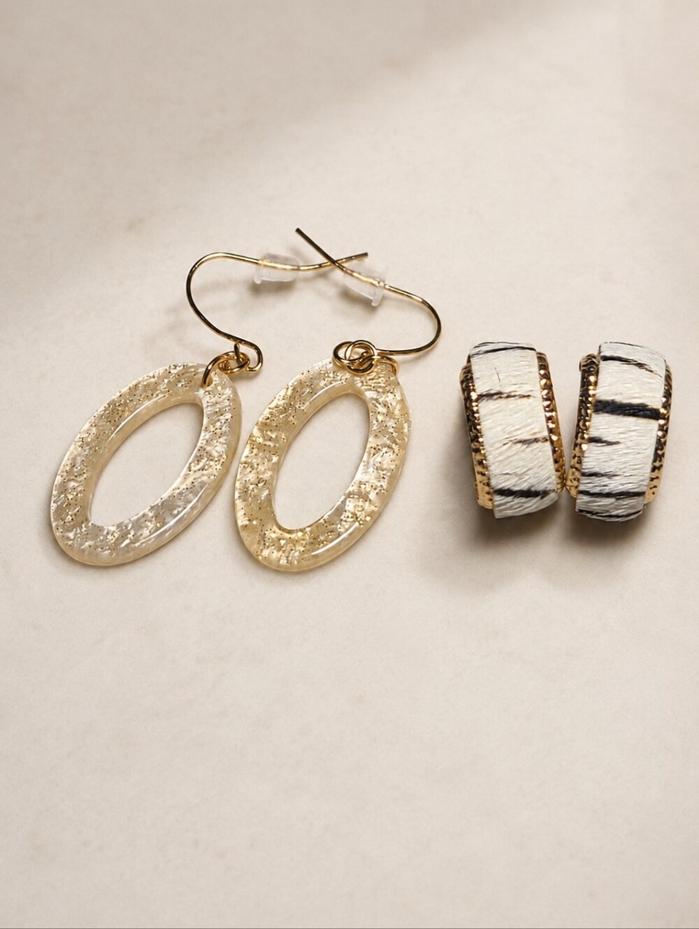 Oval Drop Earrings & Animal Print Hoops | NWOT